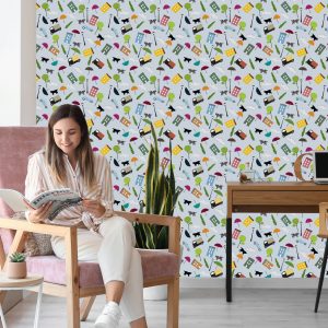 Papier Peint Pour Les Enfants - Nuages, Arbres À Chat – Image 7