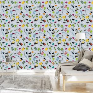 Papier Peint Pour Les Enfants - Nuages, Arbres À Chat – Image 3