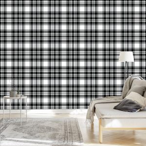 Papier Peint Plaid Écossais Noir Et Blanc – Image 3