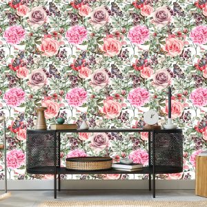 Papier Peint Roses Et Pivoines Aquarelles Colorées – Image 5