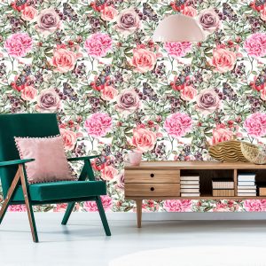 Papier Peint Roses Et Pivoines Aquarelles Colorées – Image 6