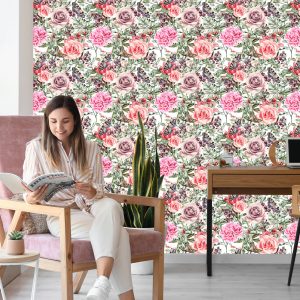 Papier Peint Roses Et Pivoines Aquarelles Colorées – Image 7