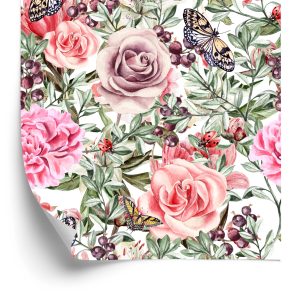 Papier Peint Roses Et Pivoines Aquarelles Colorées – Image 2