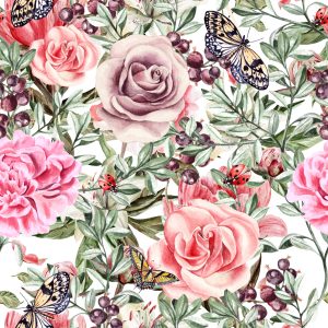Papier Peint Roses Et Pivoines Aquarelles Colorées – Image 1