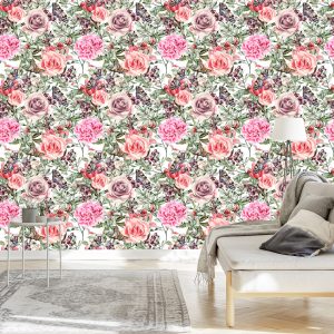 Papier Peint Roses Et Pivoines Aquarelles Colorées – Image 3