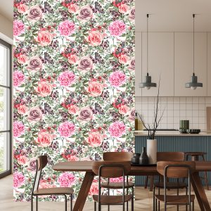 Papier Peint Roses Et Pivoines Aquarelles Colorées – Image 4