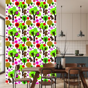 Papier Peint Pour Les Enfants - Animaux De La Forêt, Fleurs Colorées Et Arbres – Image 4