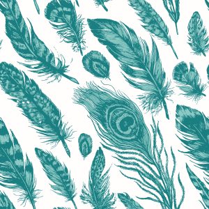 Papier Peint Plumes Turquoise Sur Fond Blanc – Image 1