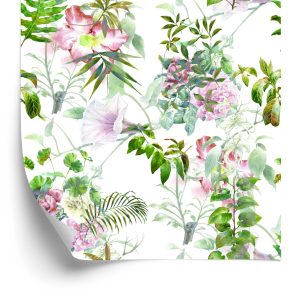 Papier Peint Feuilles Et Fleurs Aquarelles – Image 2