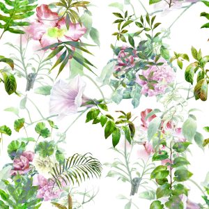 Papier Peint Feuilles Et Fleurs Aquarelles – Image 1