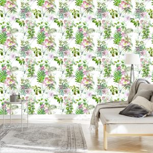 Papier Peint Feuilles Et Fleurs Aquarelles – Image 3