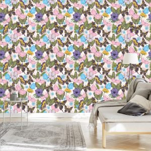 Papier Peint Pour Les Enfants - Papillons Parmi Les Fleurs – Image 3