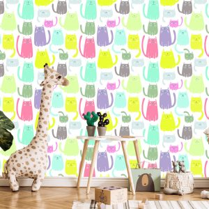 Papier Peint Pour Les Enfants - Chats Heureux Colorés – Image 5