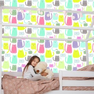 Papier Peint Pour Les Enfants - Chats Heureux Colorés – Image 7