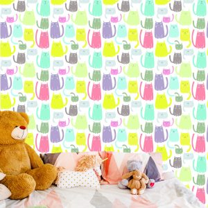 Papier Peint Pour Les Enfants - Chats Heureux Colorés – Image 6