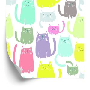 Papier Peint Pour Les Enfants - Chats Heureux Colorés – Image 2