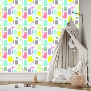 Papier Peint Pour Les Enfants - Chats Heureux Colorés – Image 3