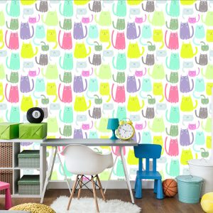 Papier Peint Pour Les Enfants - Chats Heureux Colorés – Image 4