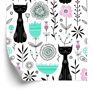 Papier Peint Pour Les Enfants - Chatons Et Plantes – Image 2