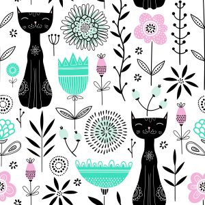 Papier Peint Pour Les Enfants - Chatons Et Plantes – Image 1