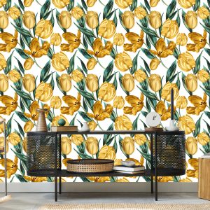 Papier Peint Tulipes Jaunes Sur Fond Blanc – Image 5