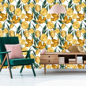 Papier Peint Tulipes Jaunes Sur Fond Blanc – Image 6