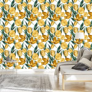Papier Peint Tulipes Jaunes Sur Fond Blanc – Image 3