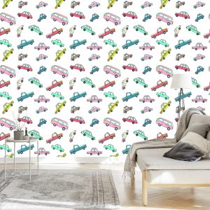 Papier Peint Pour Les Enfants - Voitures Rétro Colorées – Image 3