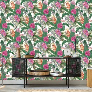 Papier Peint Belles Feuilles Fleurs Exotiques – Image 5