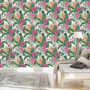 Papier Peint Belles Feuilles Fleurs Exotiques – Image 3