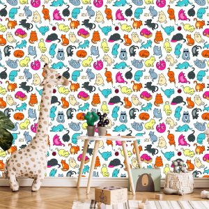 Papier Peint Pour Les Enfants - Chats Colorés Comme Du Dessin Animé – Image 5