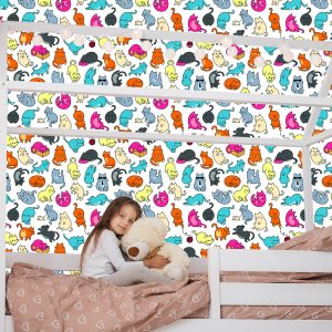 Papier Peint Pour Les Enfants - Chats Colorés Comme Du Dessin Animé – Image 7