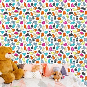 Papier Peint Pour Les Enfants - Chats Colorés Comme Du Dessin Animé – Image 6