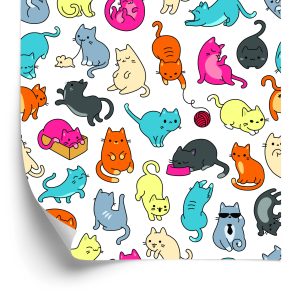 Papier Peint Pour Les Enfants - Chats Colorés Comme Du Dessin Animé – Image 2