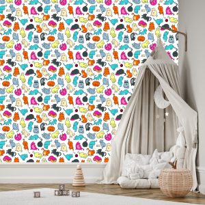 Papier Peint Pour Les Enfants - Chats Colorés Comme Du Dessin Animé – Image 3
