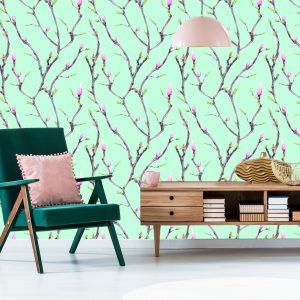 Papier Peint Branches D'arbres Au Printemps, Peintes À L'aquarelle – Image 6