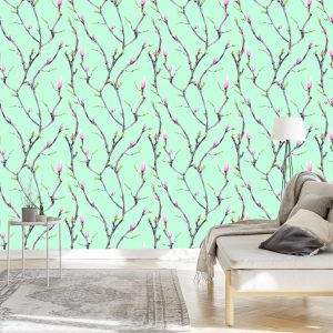 Papier Peint Branches D'arbres Au Printemps, Peintes À L'aquarelle – Image 3