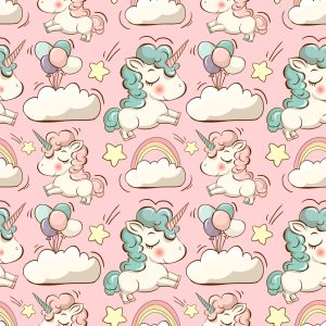 Papier Peint Pour Les Enfants - Licornes, Nuages ​​Et Étoiles – Image 1