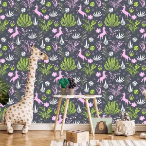 Papier Peint Pour Les Enfants - Licornes Et Plantes – Image 5