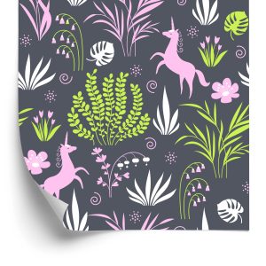 Papier Peint Pour Les Enfants - Licornes Et Plantes – Image 2