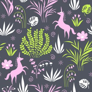 Papier Peint Pour Les Enfants - Licornes Et Plantes – Image 1
