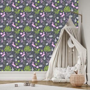 Papier Peint Pour Les Enfants - Licornes Et Plantes – Image 3