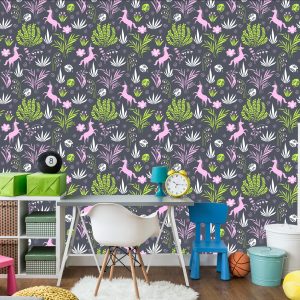 Papier Peint Pour Les Enfants - Licornes Et Plantes – Image 4