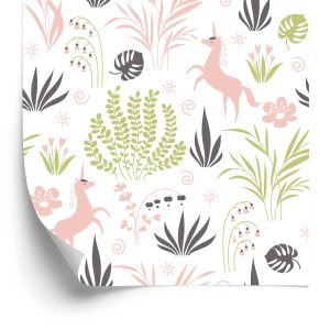 Papier Peint Pour Les Enfants - Licornes Et Plantes – Image 2