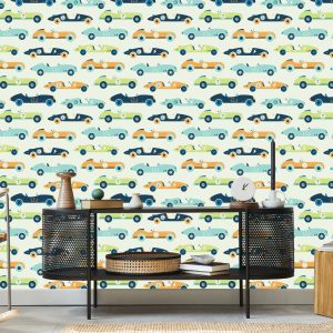 Papier Peint Pour Les Enfants - Voitures De Course De Style Vintage – Image 5