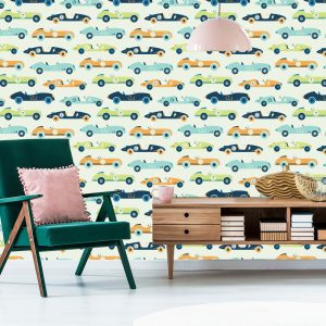 Papier Peint Pour Les Enfants - Voitures De Course De Style Vintage – Image 6
