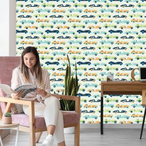 Papier Peint Pour Les Enfants - Voitures De Course De Style Vintage – Image 7