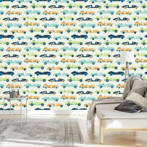 Papier Peint Pour Les Enfants - Voitures De Course De Style Vintage – Image 3