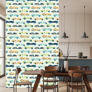 Papier Peint Pour Les Enfants - Voitures De Course De Style Vintage – Image 4