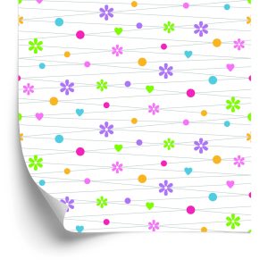 Papier Peint Pour Les Enfants - Fleurs Colorées Coeurs Et Pois – Image 2